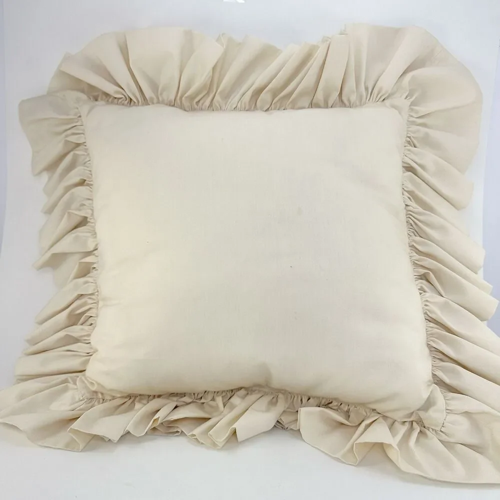 Vintage Ruffled Bunny Easter Pillow 12x12 Blue Cream Cottage Farmhouse Decor